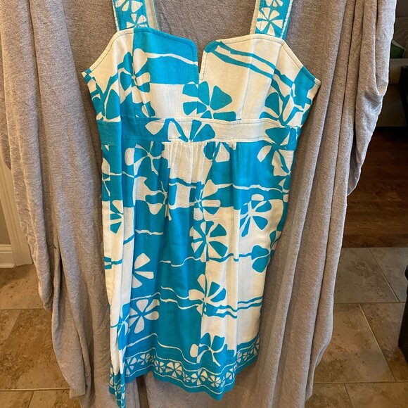 Trina Turk Elin Eyelet Floral Print Fit & Flare Summer Dress Women's Size 6 - Picture 9 of 10